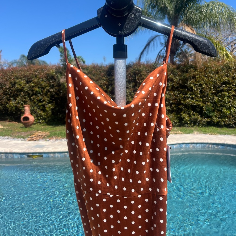J.O.A. Rust Brown Polka Dot Slip Dress NWT size small - Picture 3 of 10